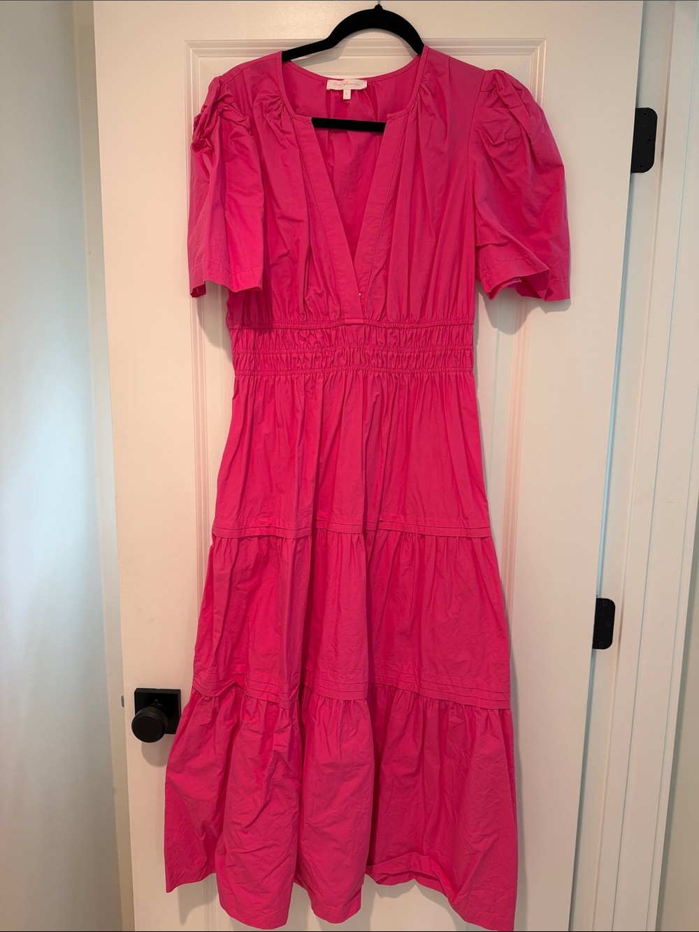 Ces Femme Bright Pink Puff Sleeve Midi Dress